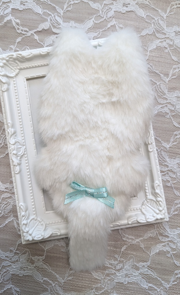 ぬい着ぐるみ♡白ねこさん×ブルーグリーンリボン♡10~12cm用