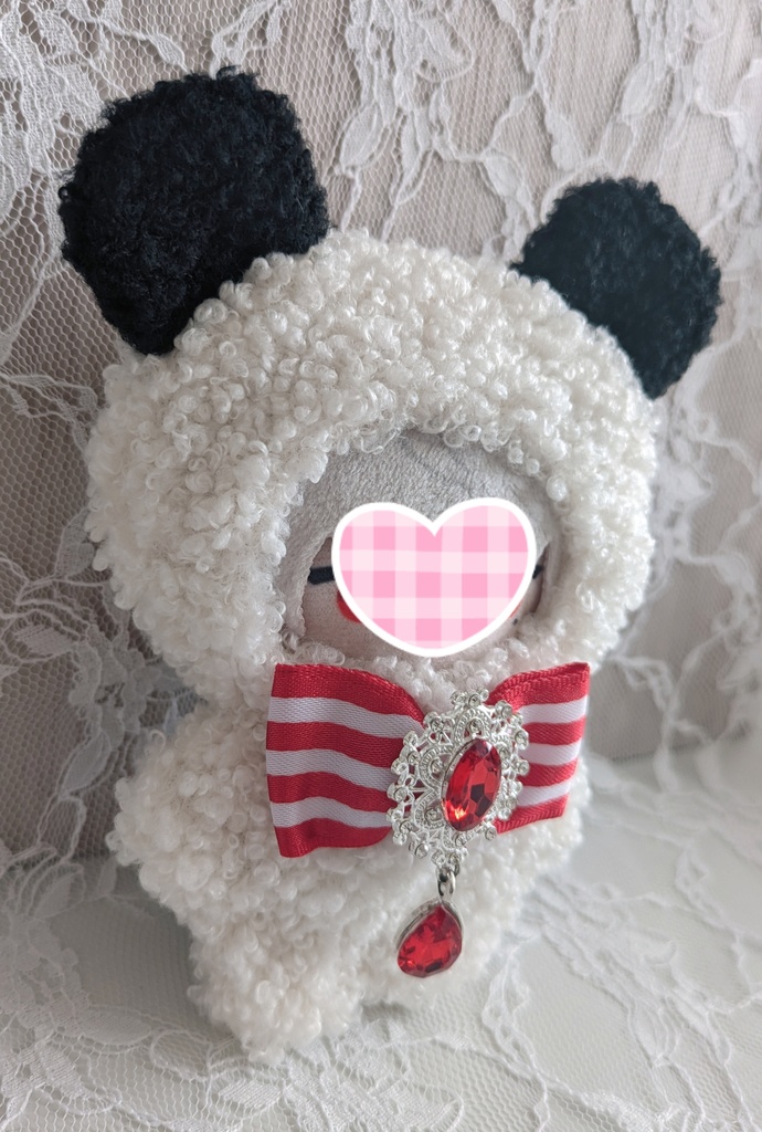 ①ぬい着ぐるみ♡パンダ♡赤ボーダーりぼん♡10~12cm用