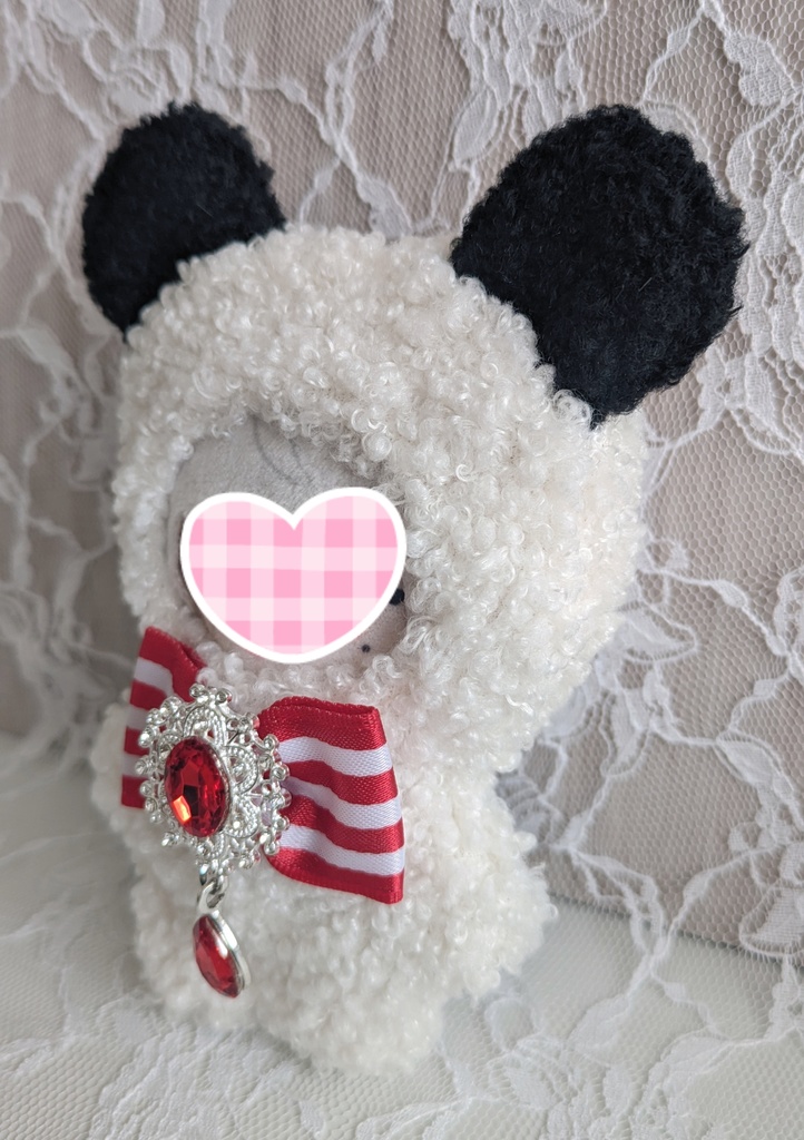 ①ぬい着ぐるみ♡パンダ♡赤ボーダーりぼん♡10~12cm用
