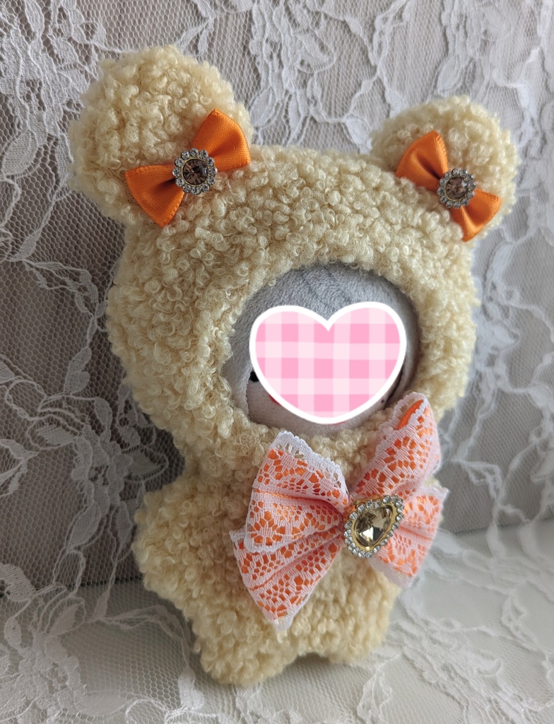 ②ぬい着ぐるみ♡くすみイエロー♡オレンジりぼん♡10~12cm用