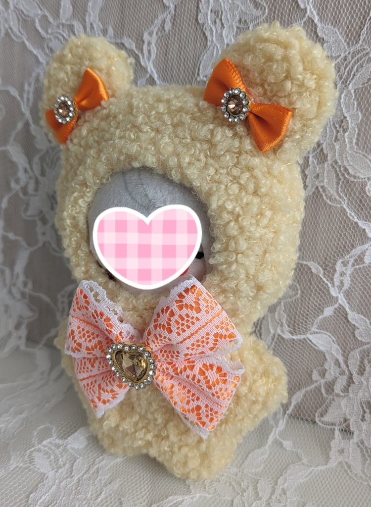 ②ぬい着ぐるみ♡くすみイエロー♡オレンジりぼん♡10~12cm用