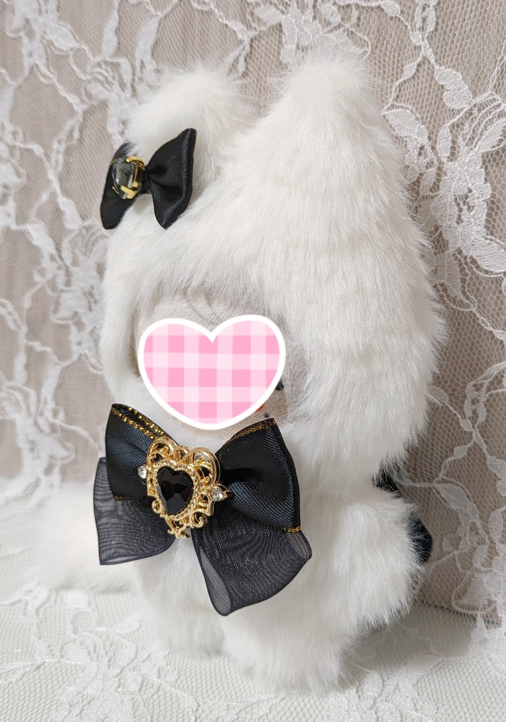 ⑤ぬい着ぐるみ♡白ネコ×モノトーン(黒天使羽根)♡10~12cm用