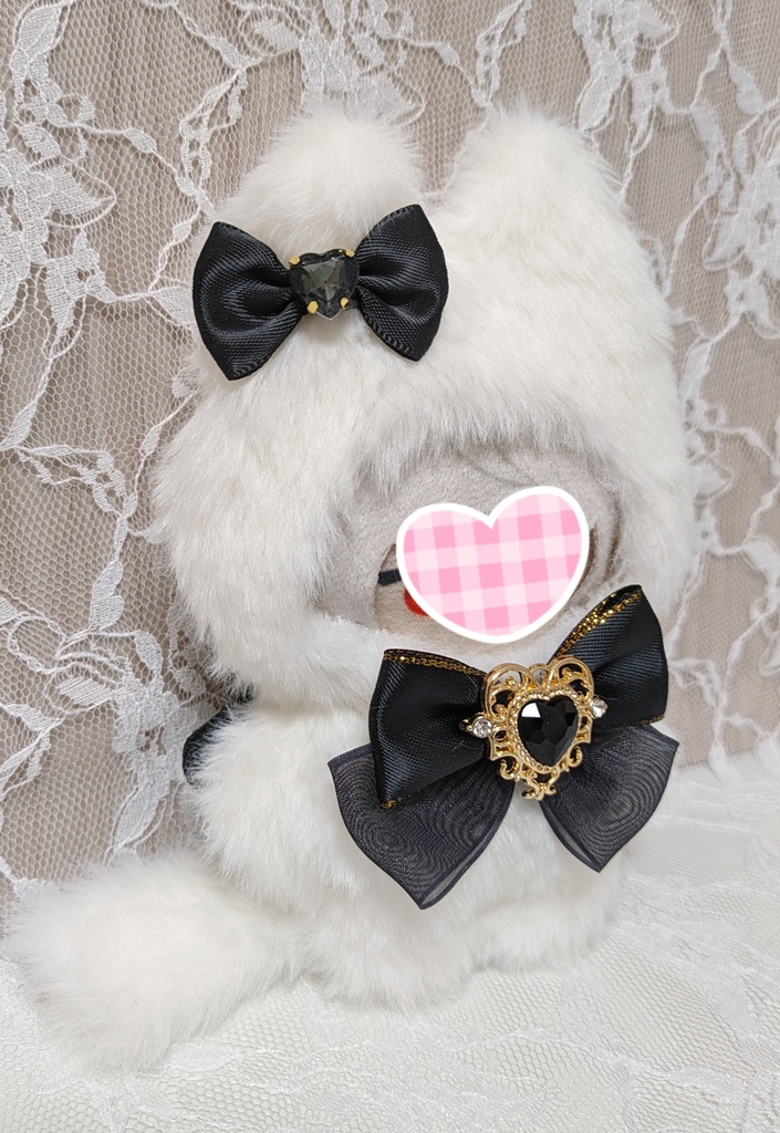 ⑤ぬい着ぐるみ♡白ネコ×モノトーン(黒天使羽根)♡10~12cm用