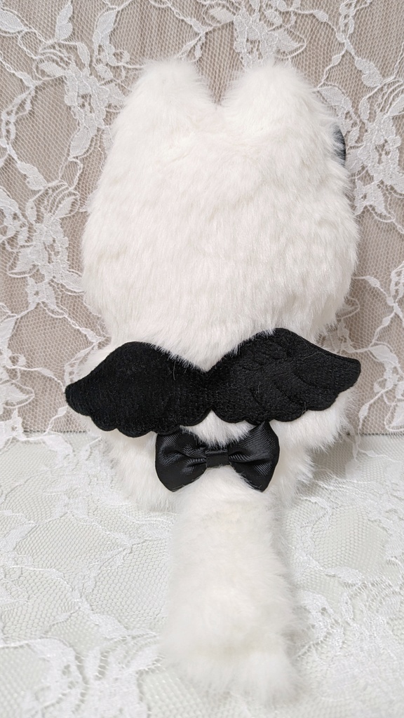 ⑤ぬい着ぐるみ♡白ネコ×モノトーン(黒天使羽根)♡10~12cm用