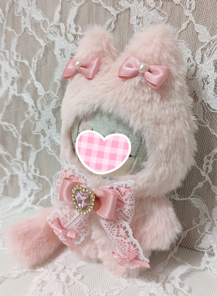 ⑦ぬい着ぐるみ♡ピンクネコ×ピンクりぼん♡10~12cm用
