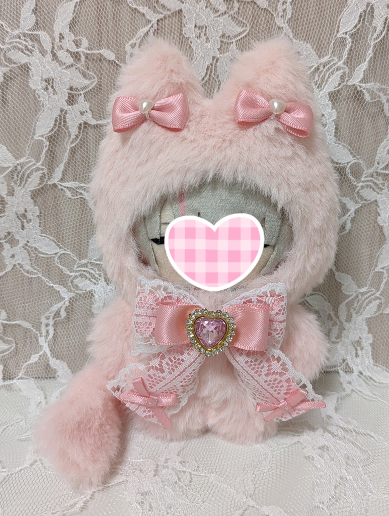 ⑦ぬい着ぐるみ♡ピンクネコ×ピンクりぼん♡10～12cm用