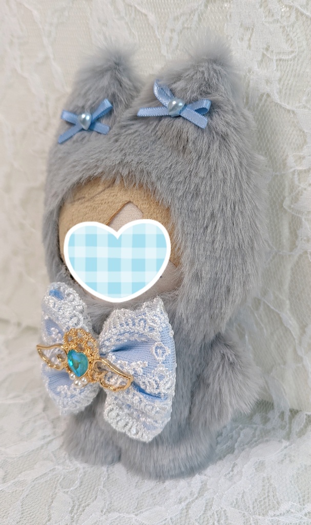 ⑧ぬい着ぐるみ♡グレーネコ×水色りぼん♡10~12cm用
