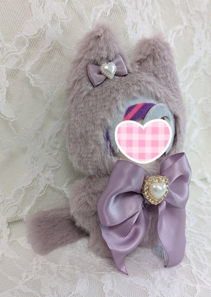 ⑨ぬい着ぐるみ♡くすみパープルネコ×パープルりぼん♡10~12cm用