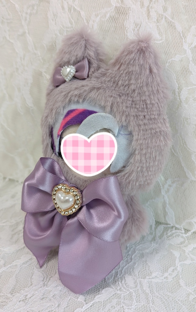 ⑨ぬい着ぐるみ♡くすみパープルネコ×パープルりぼん♡10~12cm用