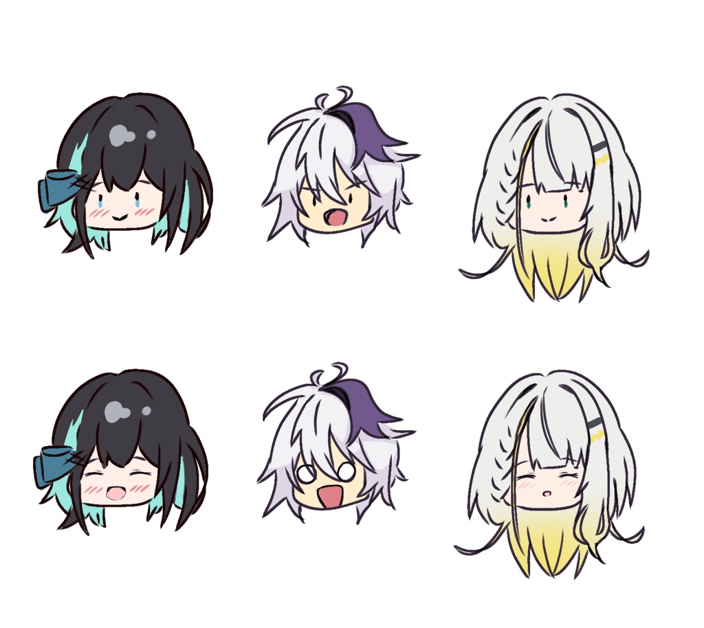 宮舞モカ、V flower、紡乃世詞音　デフォルメ顔イラスト