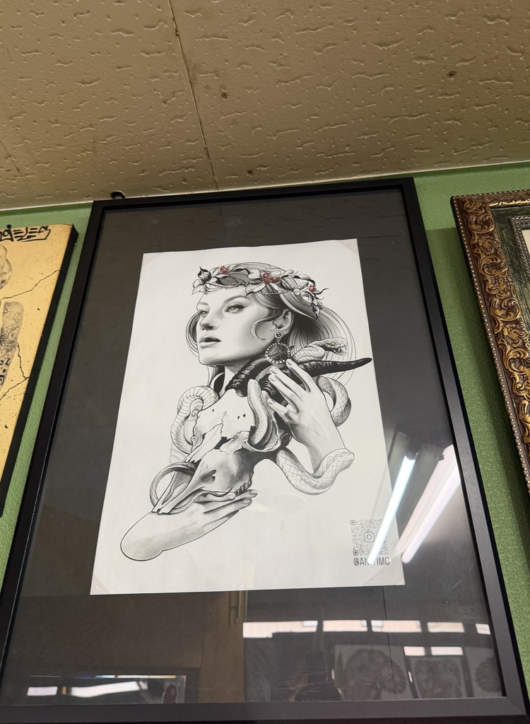 【高解像度】耽美ゴシック・アートポスター「蛇と少女」/ Aesthetic Gothic Girl & Snake Tattoo Flash