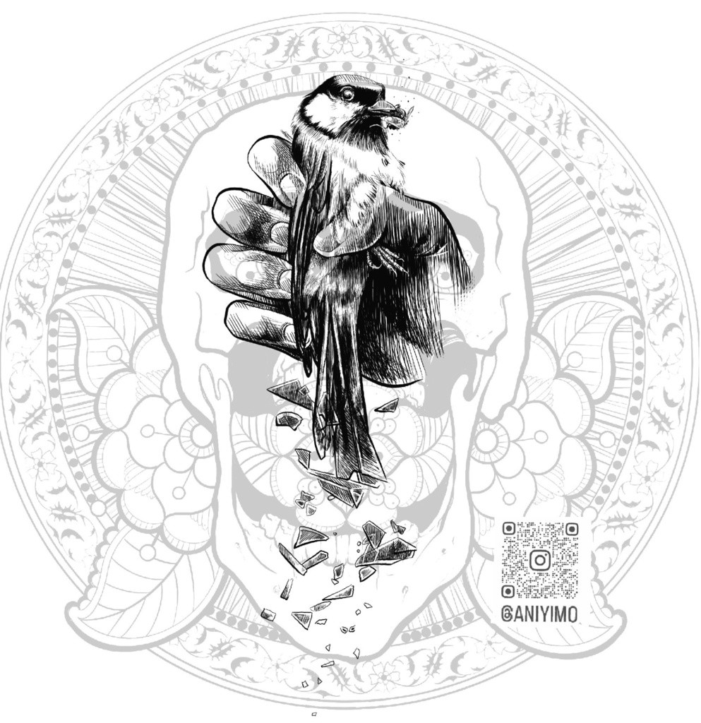 【高解像度】ダークファンタジー・アートポスター「崩壊する鳥」/ Dark Fantasy Crumbling Bird Tattoo Flash
