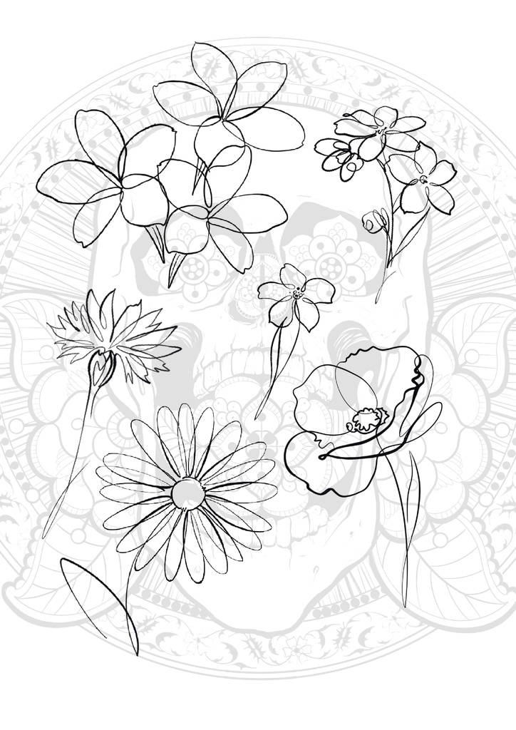 【高解像度PNG】Wild Flowers Line Art|PNG素材8点セット