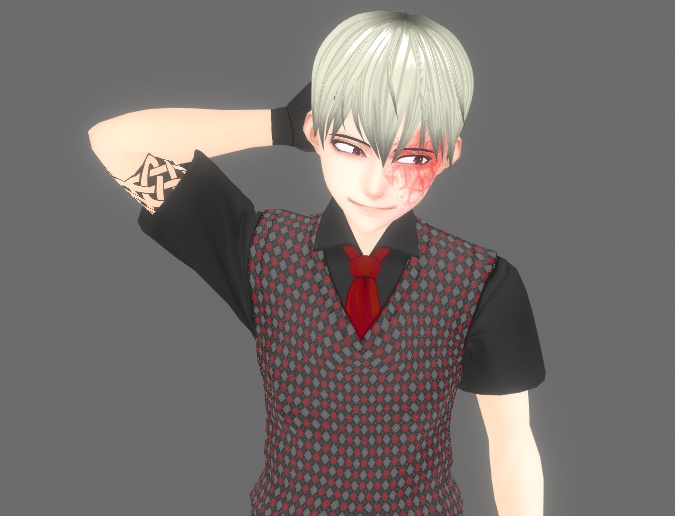  アーガイルベストの黒いシャツと赤いネクタイ Argyle vest black shirt and red tie