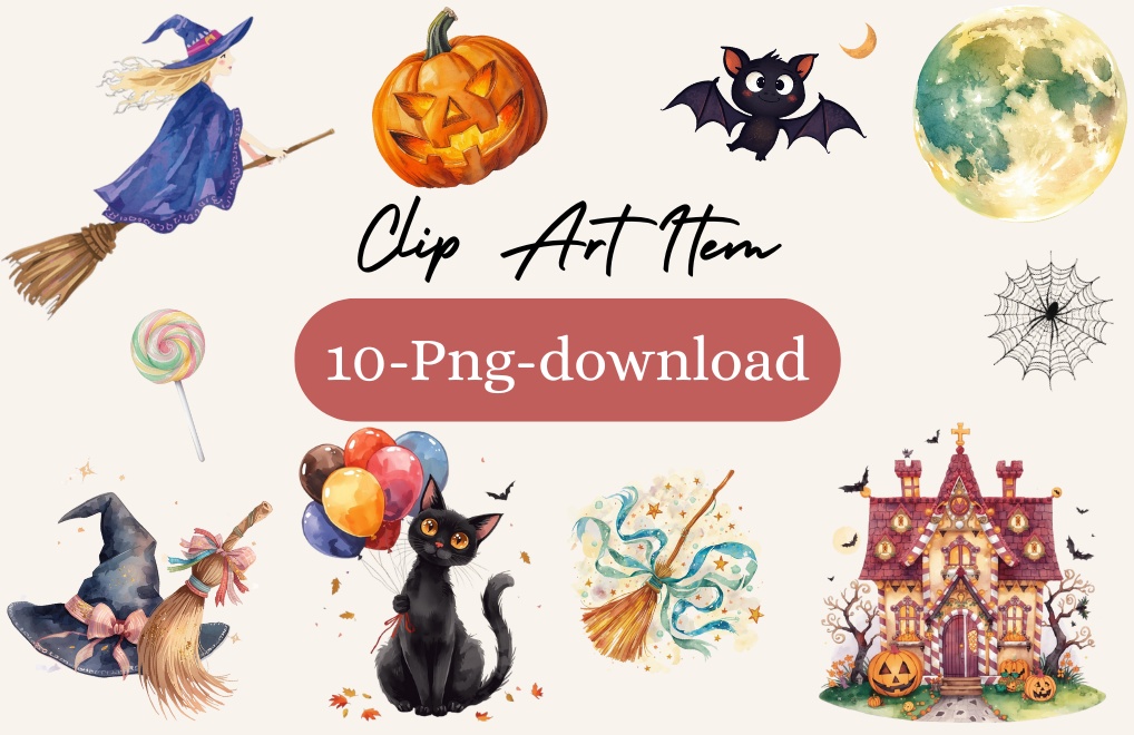 【ハロウィンシリーズ】やわらかい水彩タッチのクリップアート10点セット　PNG  PNG