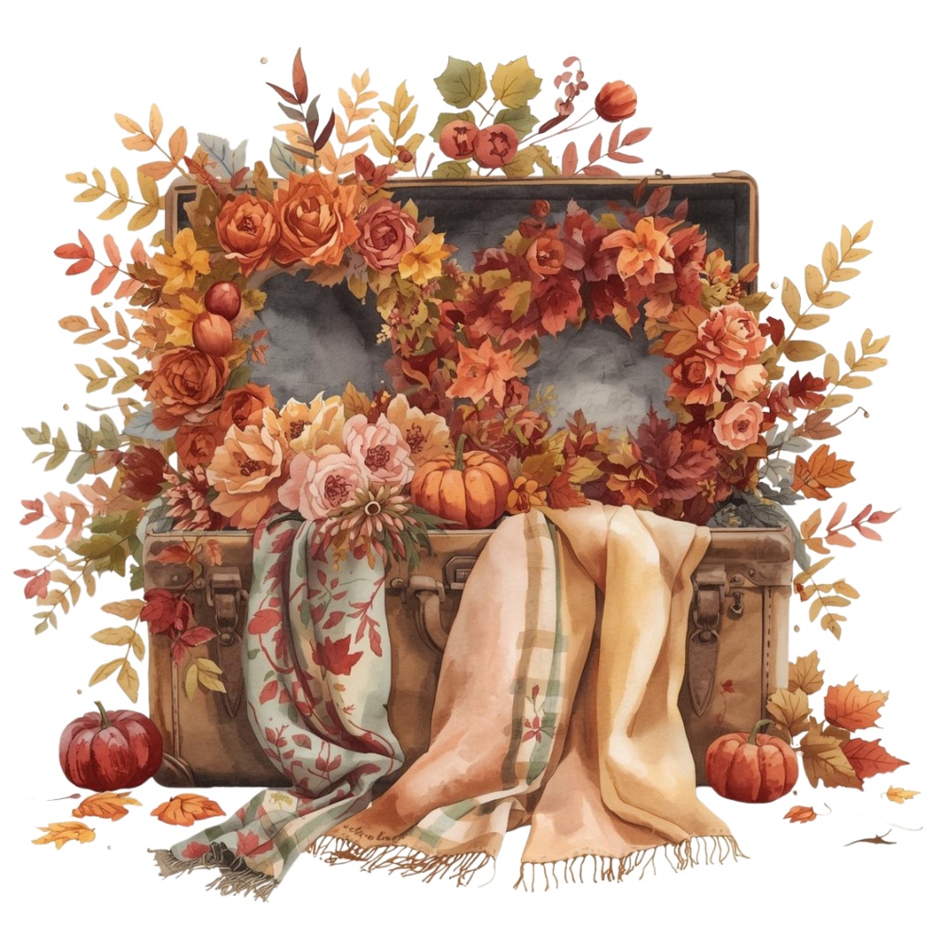 水彩画風 クリップアート秋の旅行 21枚セットPNG