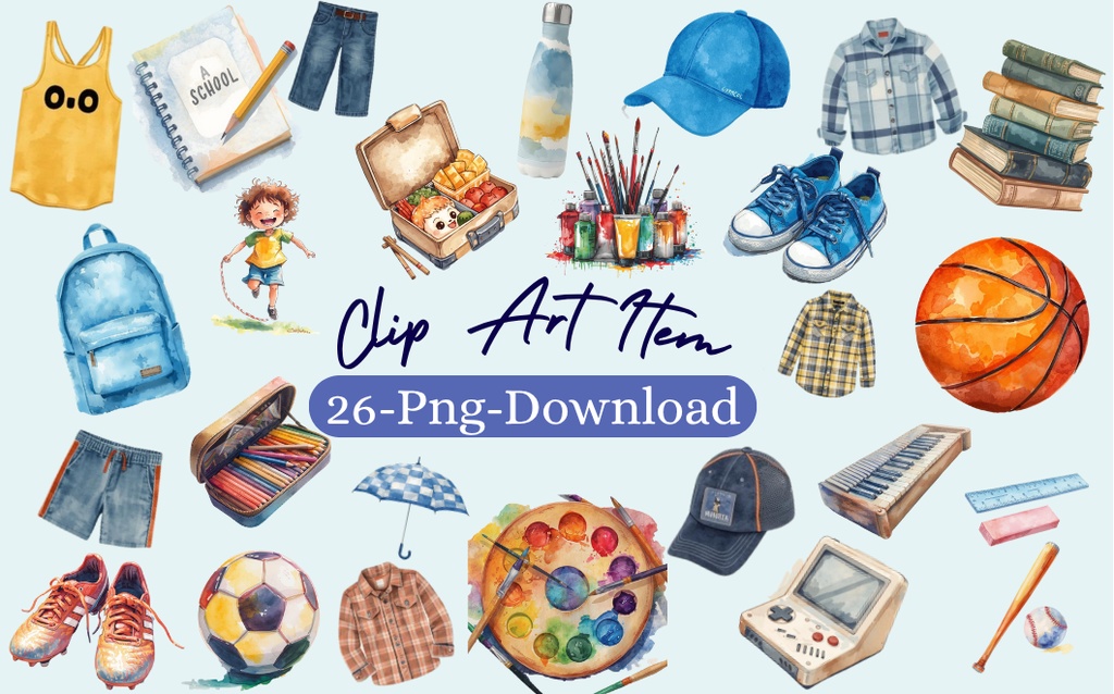元気いっぱい！小学校の男の子イラスト集　26セットPNG　/Happy School Boys Art Collection　26SET　PNG