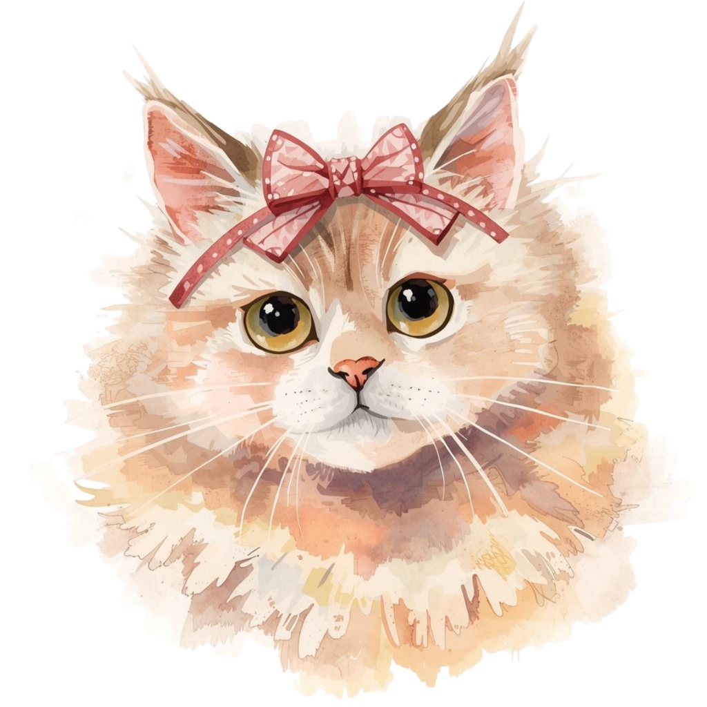 水彩画風 クリップアート猫 33枚セットPNG /Watercolor Style Cat Clipart Set – 33 PNG Images