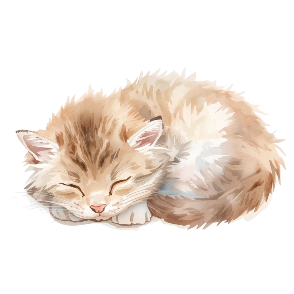 水彩画風 クリップアート猫 33枚セットPNG /Watercolor Style Cat Clipart Set – 33 PNG Images