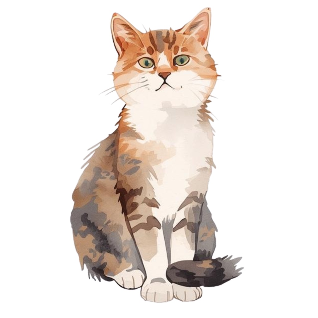 水彩画風 クリップアート猫 33枚セットPNG /Watercolor Style Cat Clipart Set – 33 PNG Images