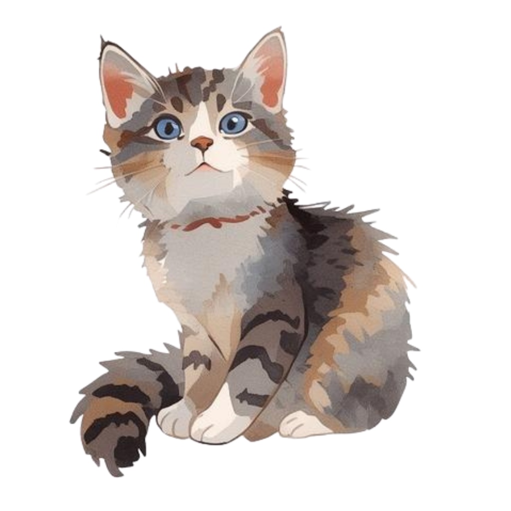 水彩画風 クリップアート猫 33枚セットPNG /Watercolor Style Cat Clipart Set – 33 PNG Images