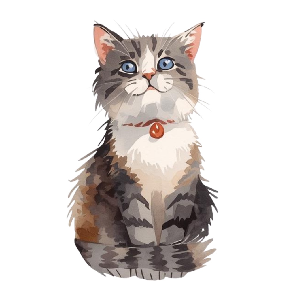 水彩画風 クリップアート猫 33枚セットPNG /Watercolor Style Cat Clipart Set – 33 PNG Images