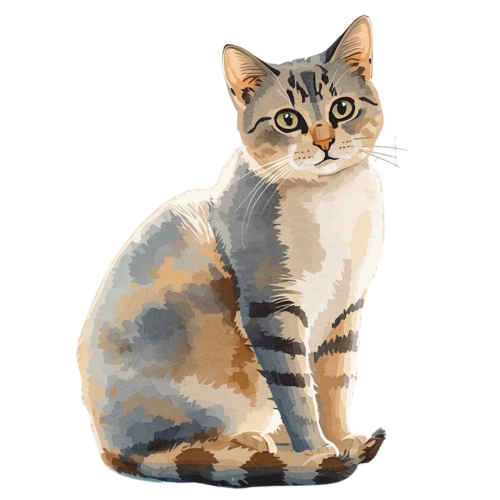 水彩画風 クリップアート猫 33枚セットPNG /Watercolor Style Cat Clipart Set – 33 PNG Images