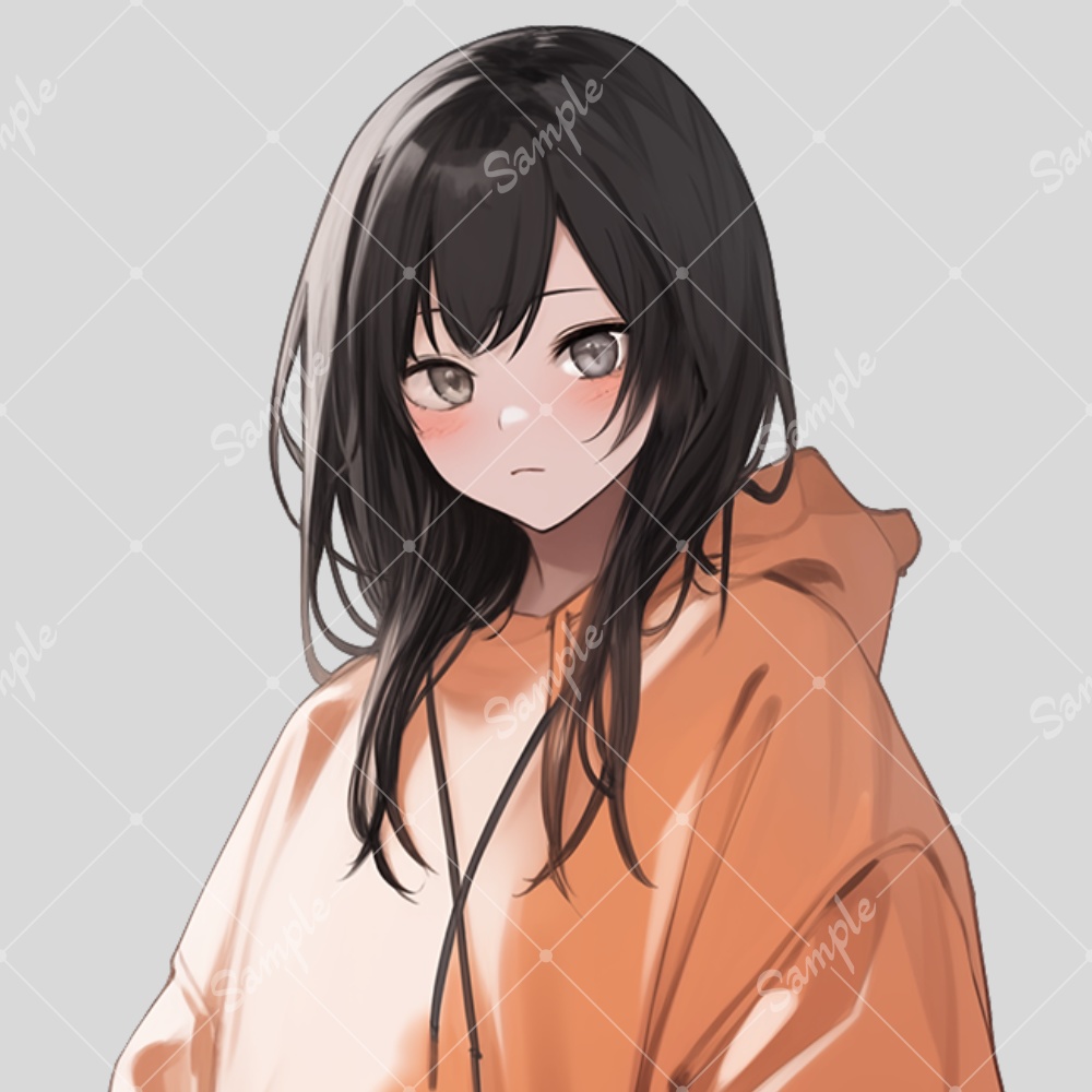 全身立ち絵素材11 オレンジ色のパーカー女子