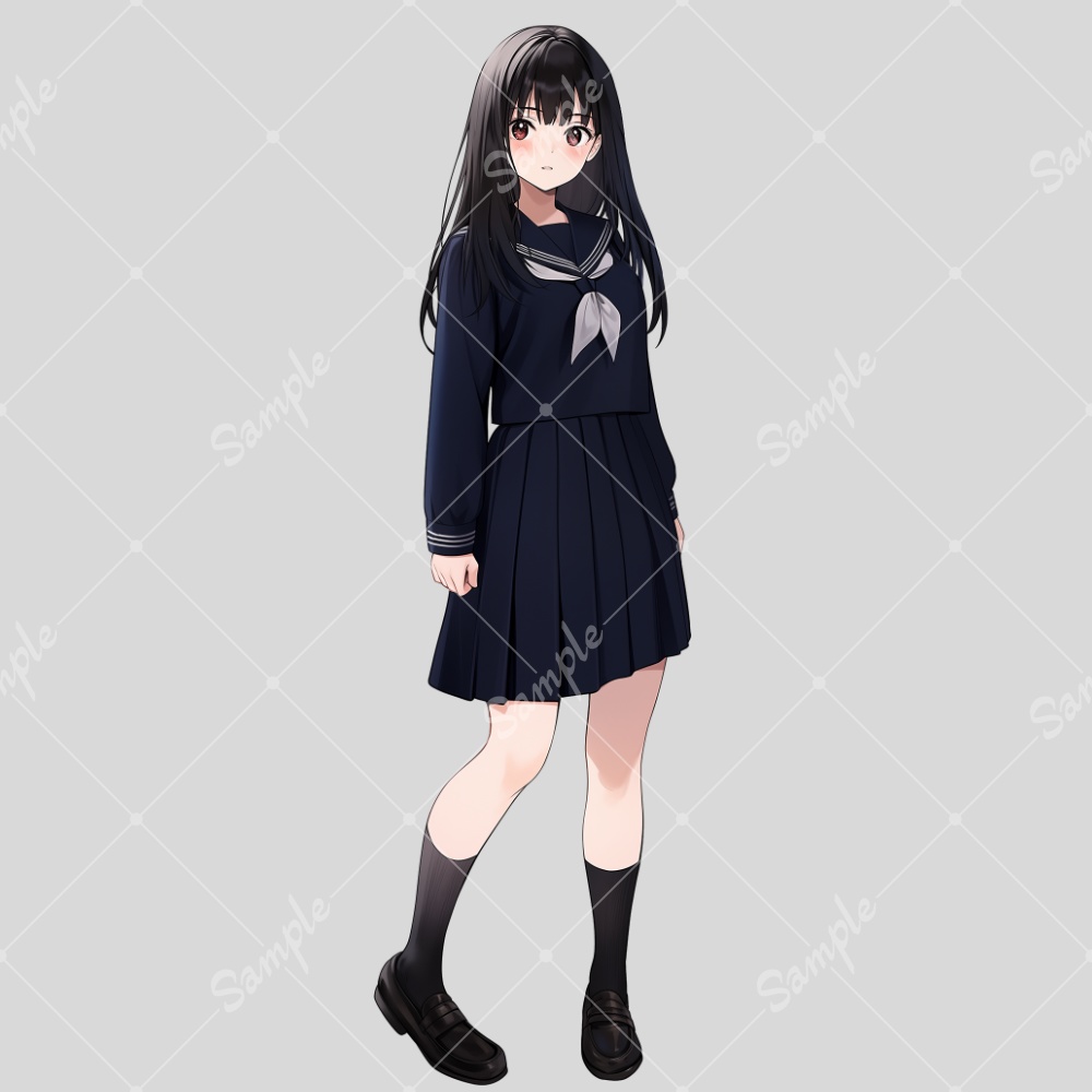全身立ち絵素材4 セーラー服 女子高生