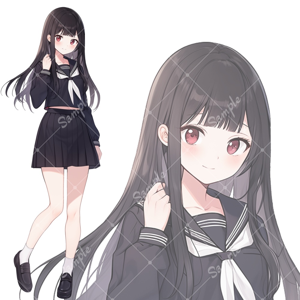 全身立ち絵素材5 セーラー服 女子高生