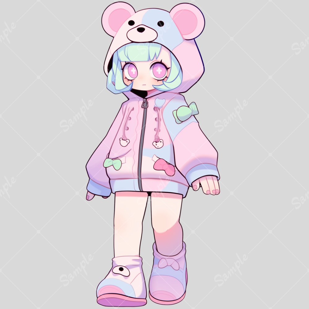 全身立ち絵素材62 くまパーカーの女の子