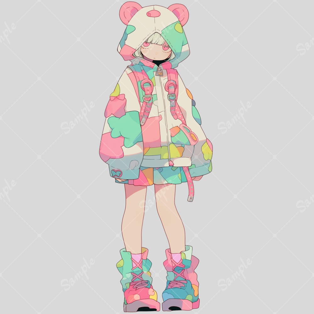 全身立ち絵素材65 くまパーカーの女の子