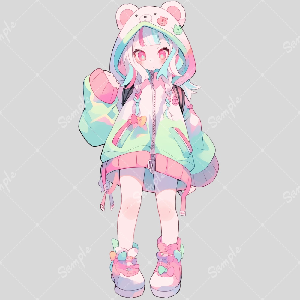 全身立ち絵素材66 くまパーカーの女の子