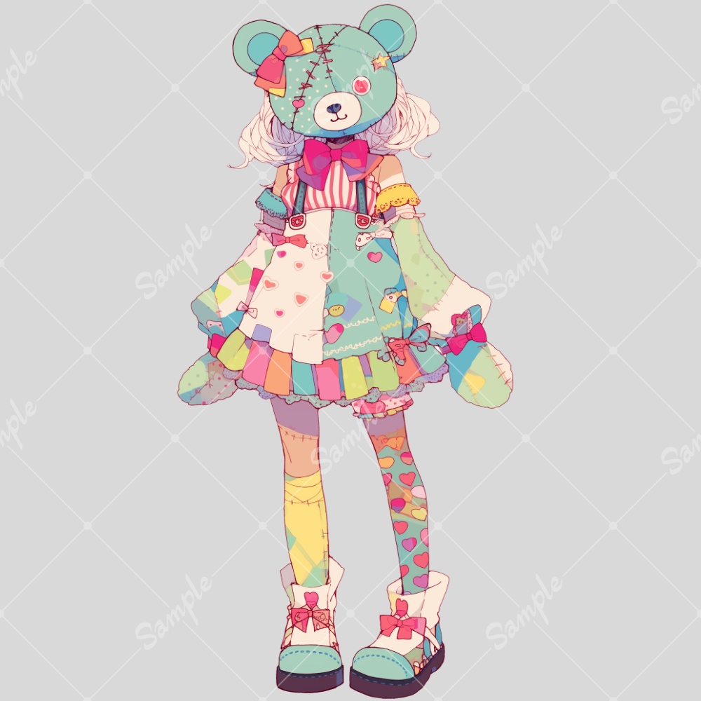 全身立ち絵素材68 パッチワークなクマの女の子