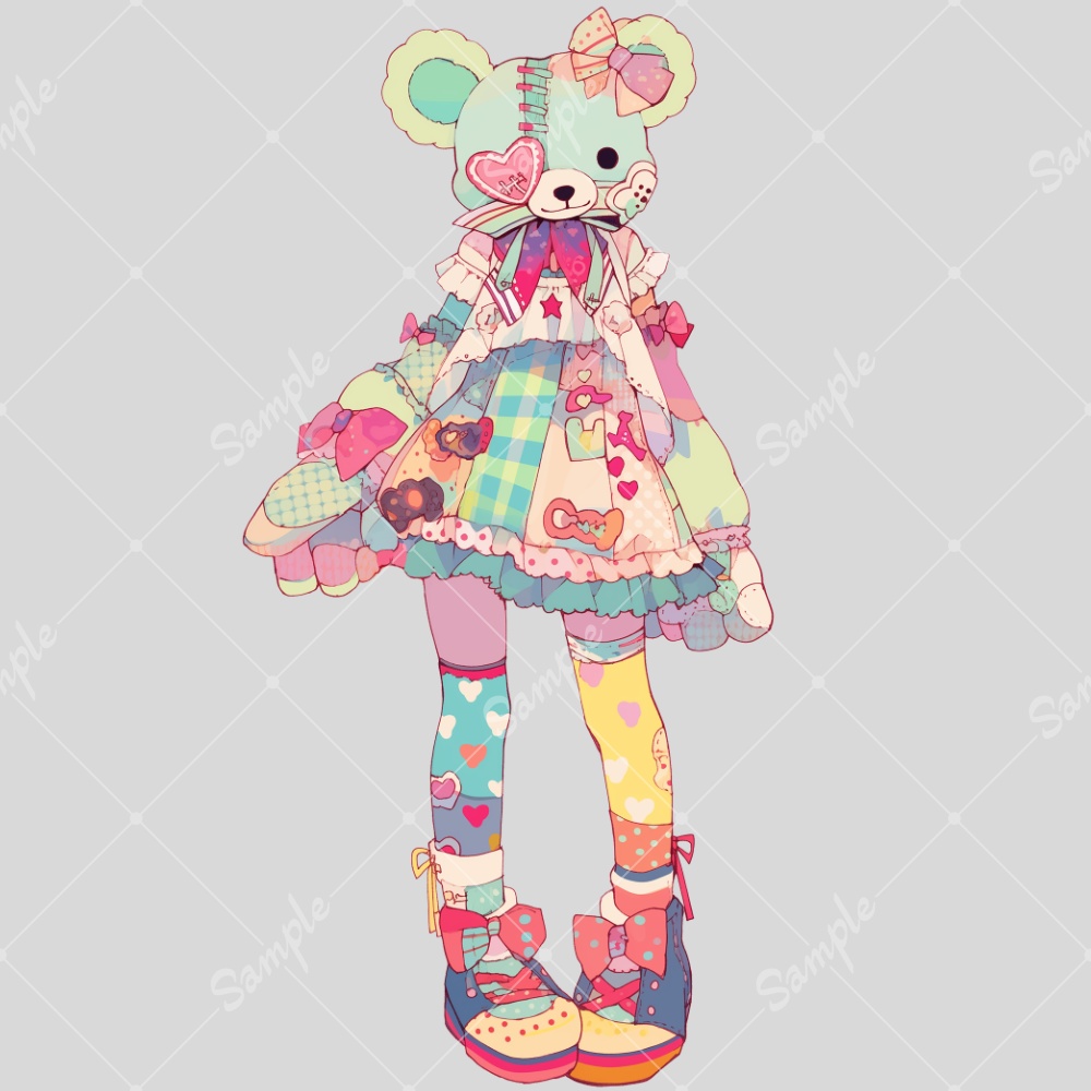 全身立ち絵素材69 パッチワークなクマの女の子