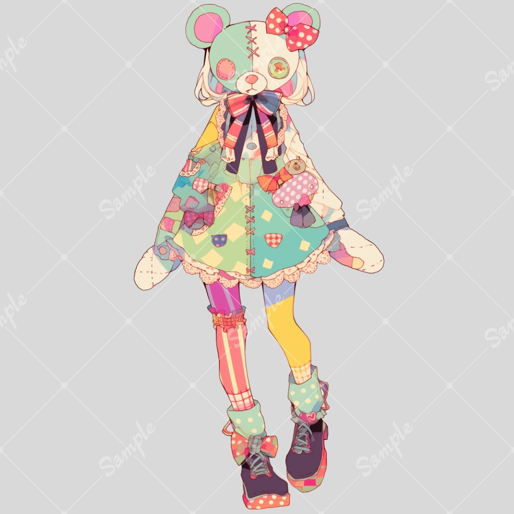 全身立ち絵素材70 パッチワークなクマの女の子