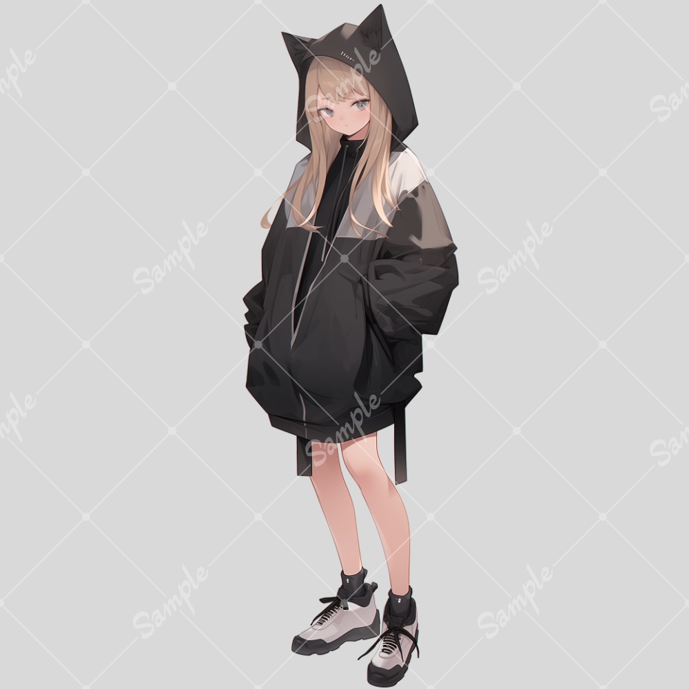 全身立ち絵素材74 猫耳パーカー 女の子