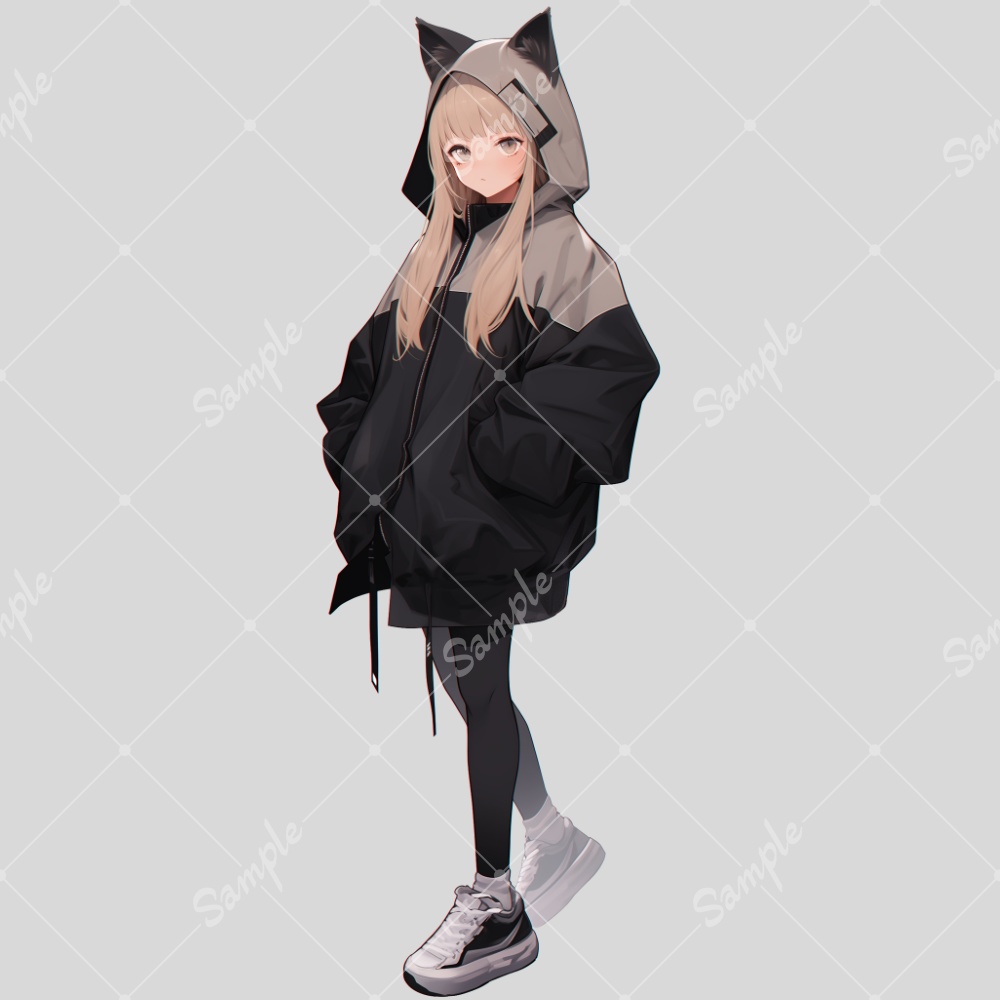 全身立ち絵素材73 猫耳パーカー 女の子