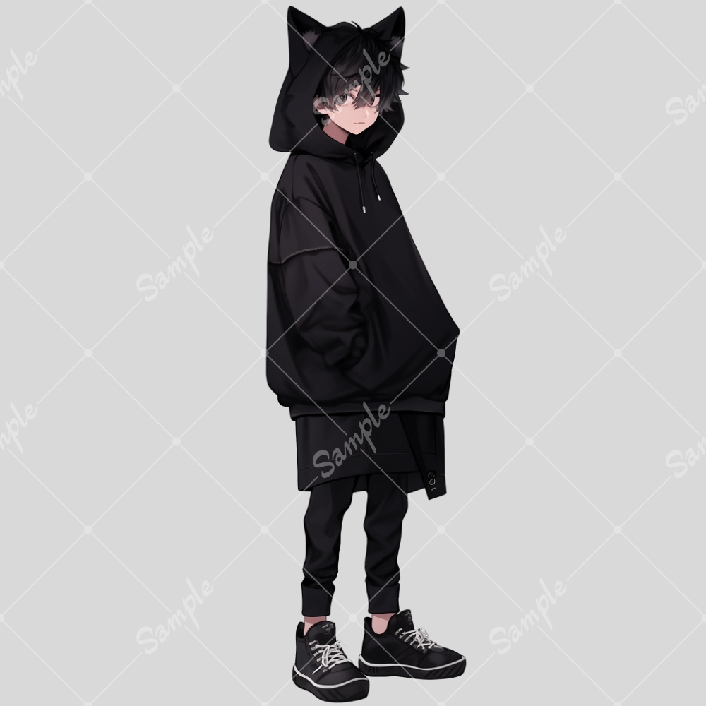 全身立ち絵素材75 猫耳パーカー 男の子