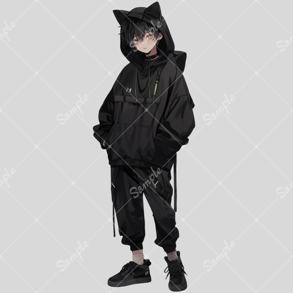 全身立ち絵素材96 猫耳パーカー 男の子
