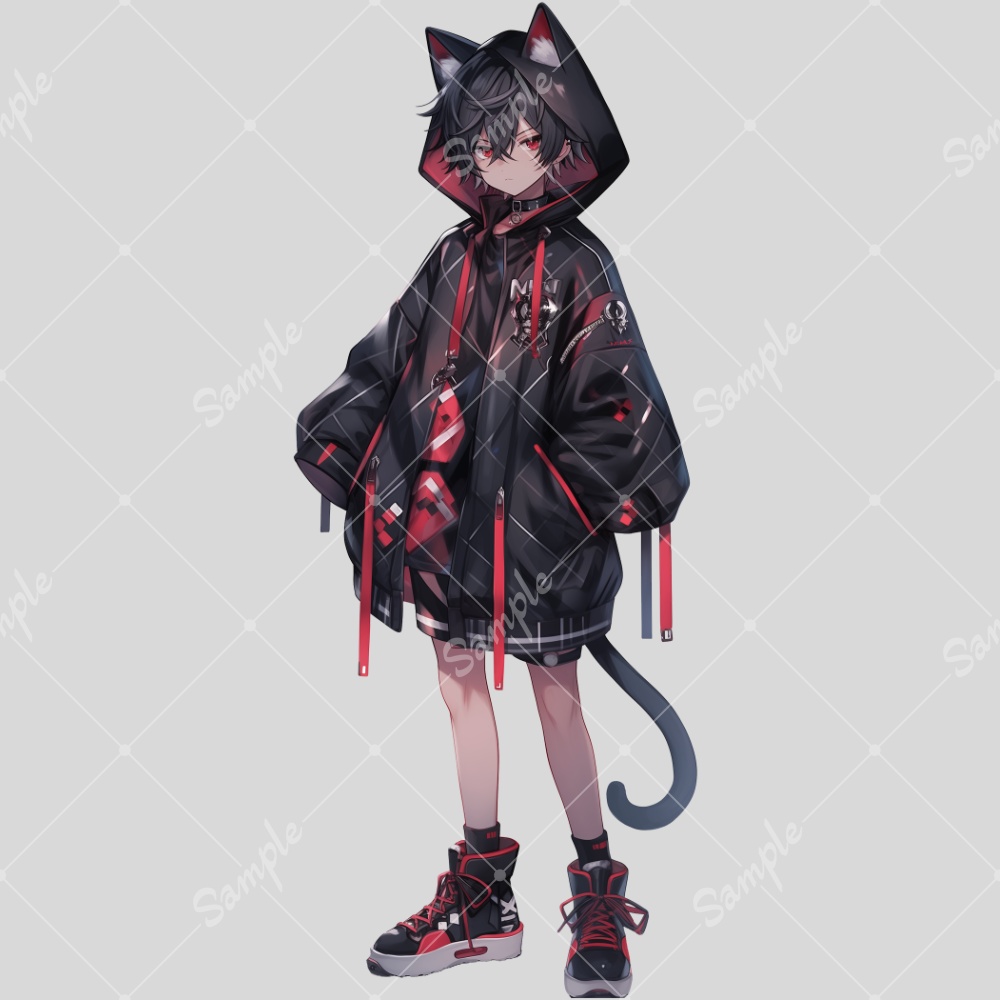 全身立ち絵素材97 猫耳パーカー 男の子