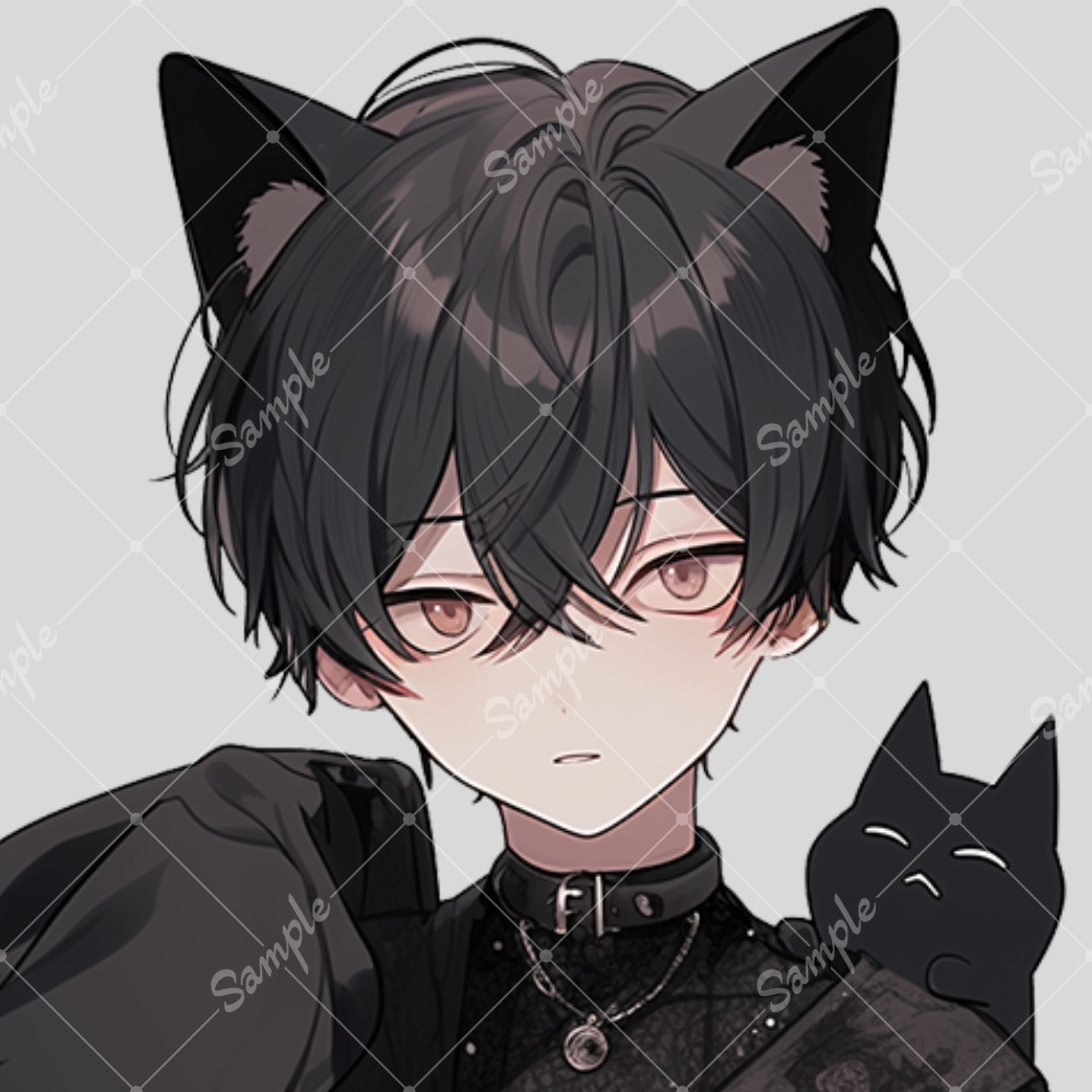 全身立ち絵素材98 黒猫 猫耳の男の子