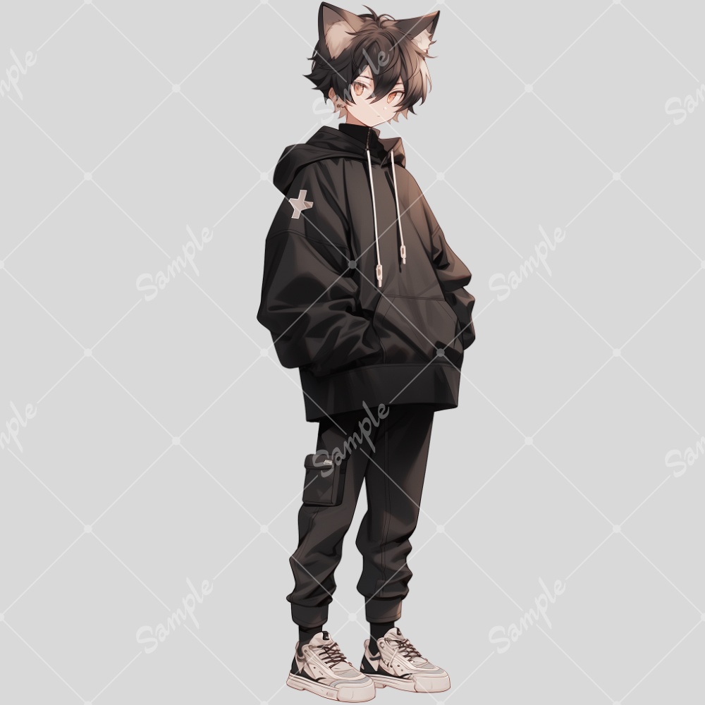 全身立ち絵素材100 黒猫 猫耳の男の子