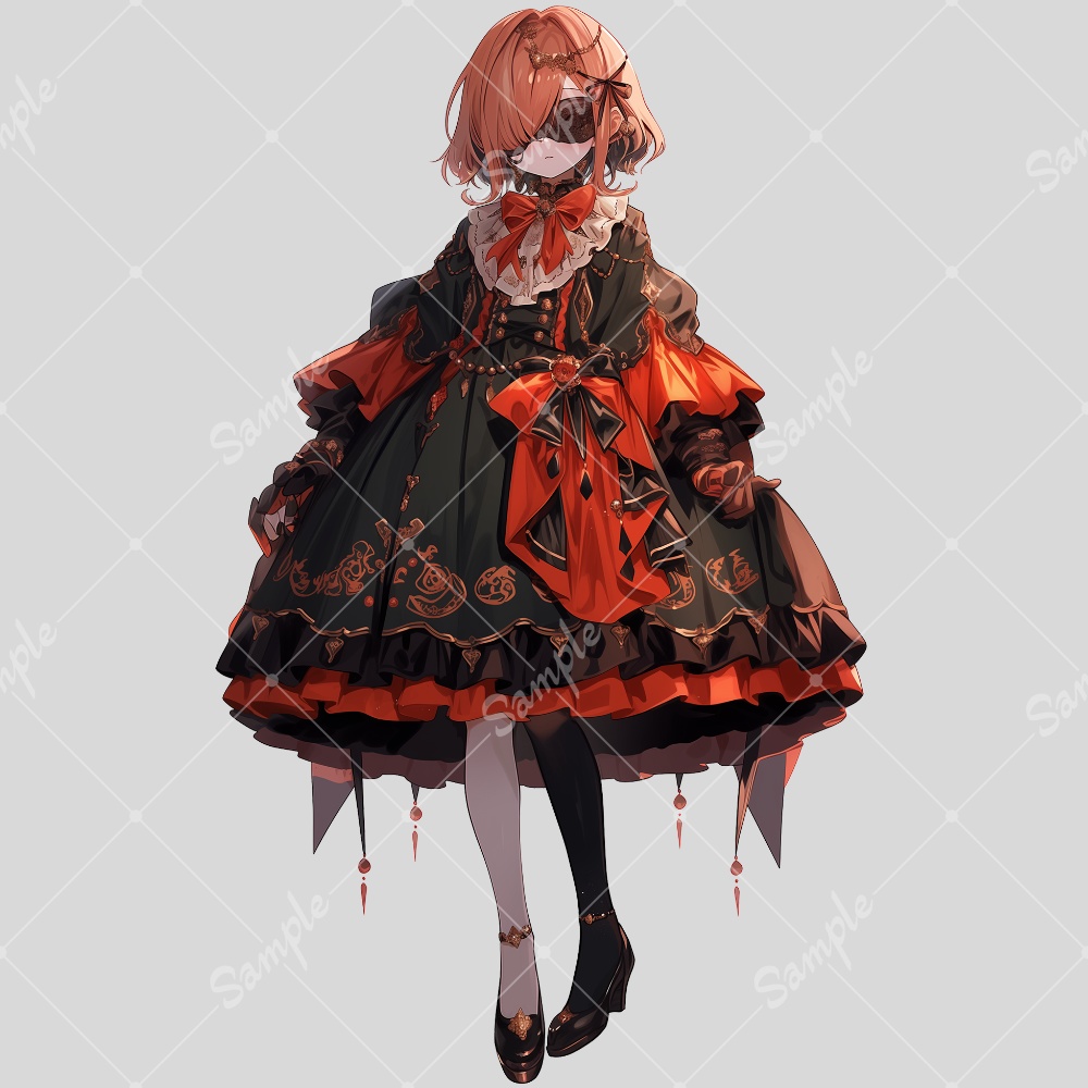 全身立ち絵素材121 目隠し ゴシックドレス 女の子