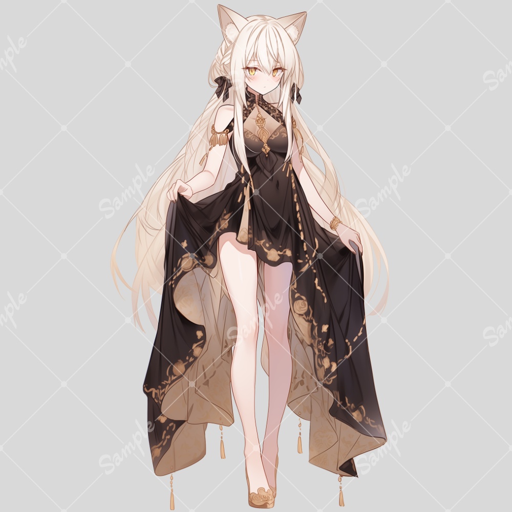 全身立ち絵素材132 ドレス 猫耳 女の子