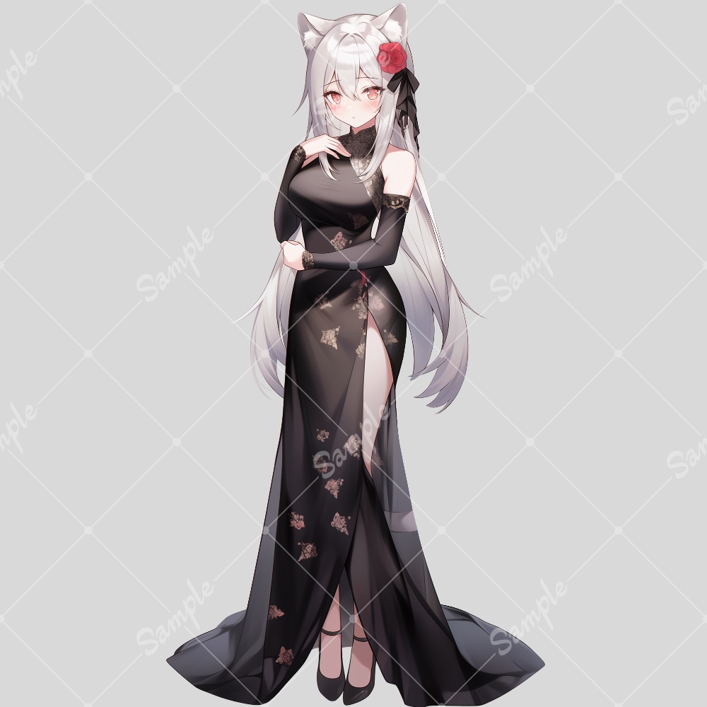 全身立ち絵素材133 ドレス 猫耳 女の子