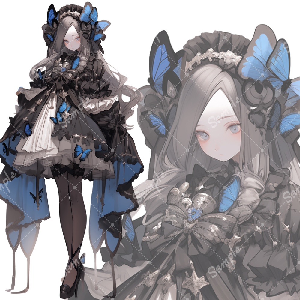 全身立ち絵素材156 モルフォ蝶 ゴシックドレス 女の子