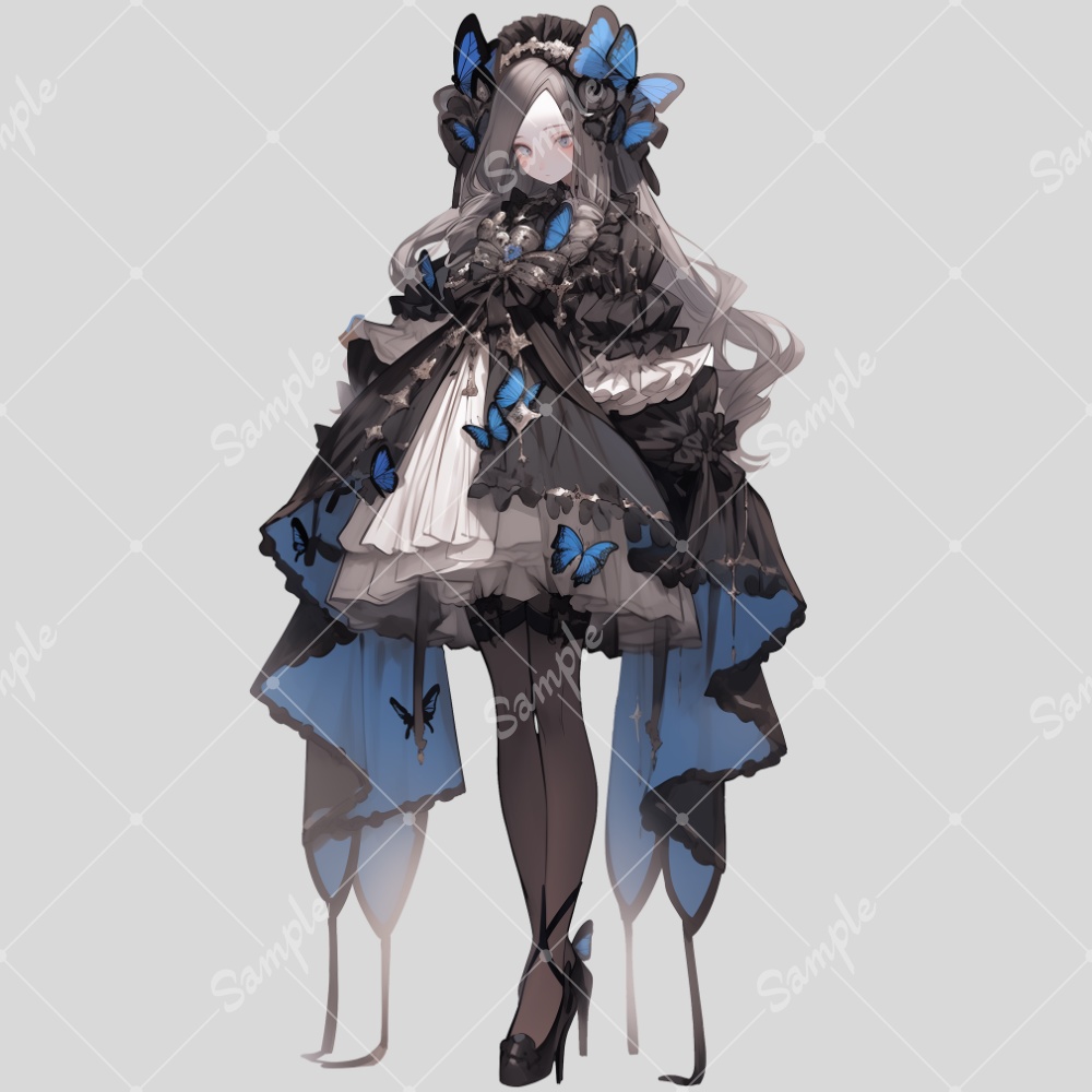 全身立ち絵素材156 モルフォ蝶 ゴシックドレス 女の子