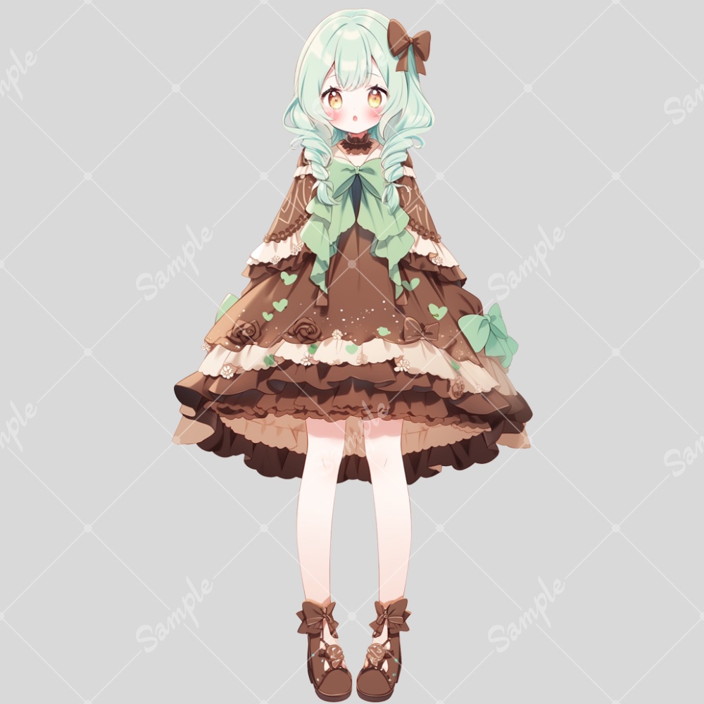 全身立ち絵素材196 チョコミントカラーワンピ 女の子