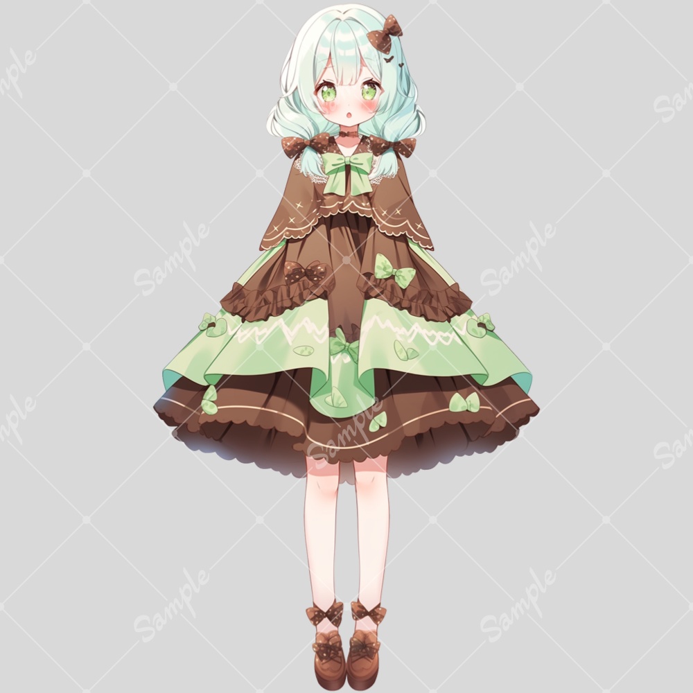全身立ち絵素材197 チョコミントカラーワンピ 女の子